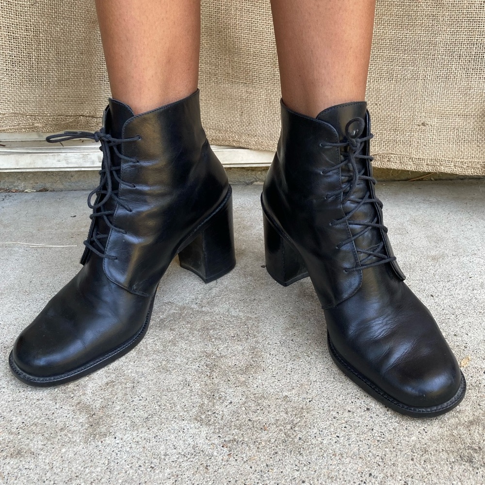 Black leather ankle booties- Charles David